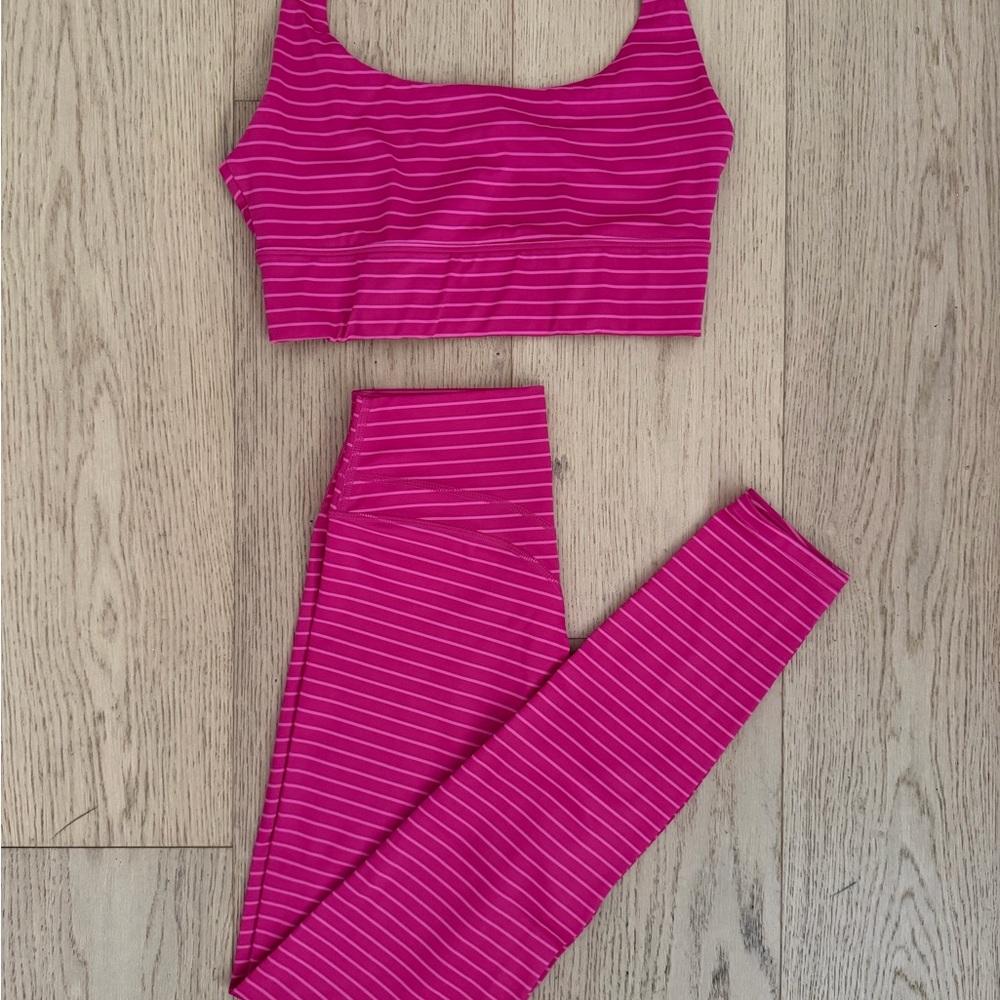 Vibrant Pink Striped Women's Leggings Set